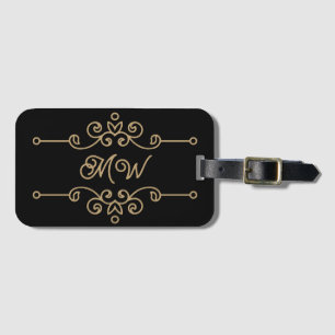 Vintage Black and Gold Elegant Flourish Monogram Luggage Tag