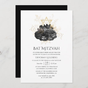 Vintage Black and Gold Floral Bat Mitzvah Invitation