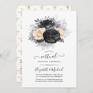 Vintage Black and Gold Floral Bees Virtual Wedding Invitation