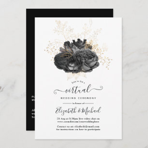 Vintage Black and Gold Floral Virtual Wedding Invitation