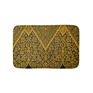 Vintage Black and Gold Indian Floral Pattern Bath Mat