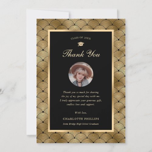 Vintage Black and Gold Photo Graduation Thank You Card