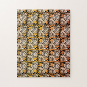 Vintage black and gold Roses floral pattern Jigsaw Puzzle