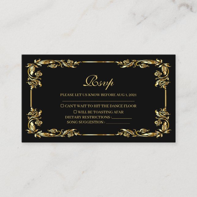Vintage Black and Gold Royal RSVP Card (Front)