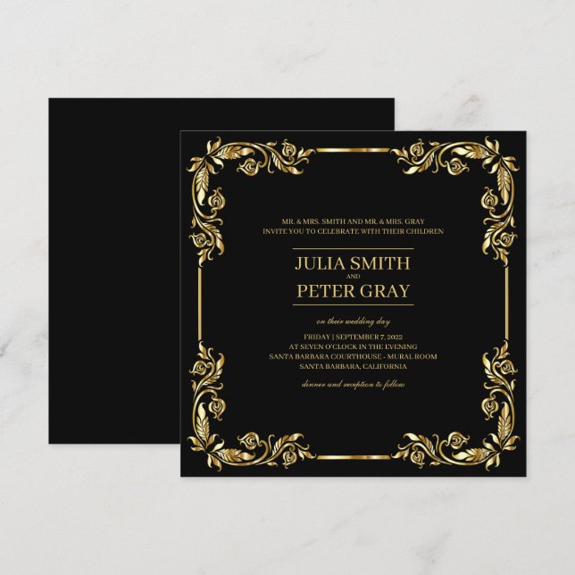 Vintage Black and Gold Royal Wedding Invitation (Front/Back)