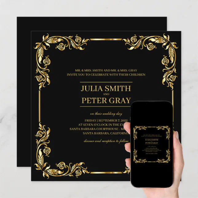 Vintage Black and Gold Royal Wedding Invitation | Zazzle