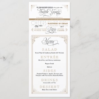 Vintage Black And Gold Thank You Menu Cards by joyonpaper at Zazzle