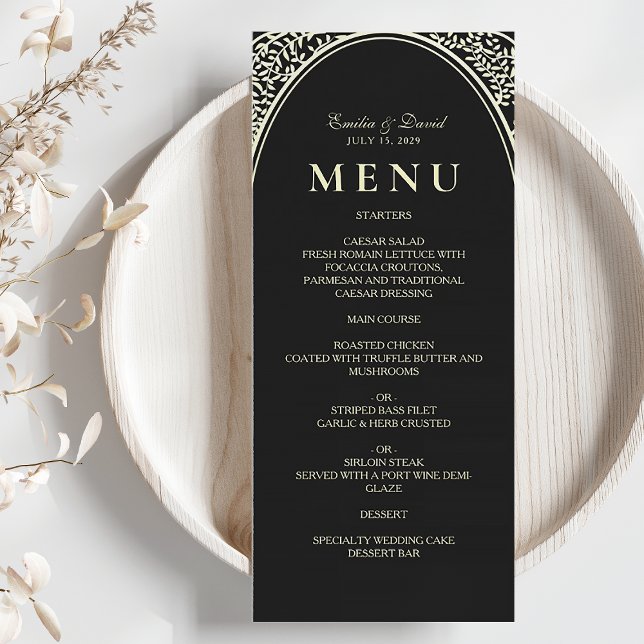Vintage Black and Gold Wedding Dinner Menu (Creator Uploaded)