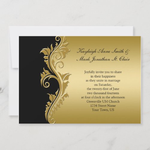 Vintage Black and Gold Wedding Invitation