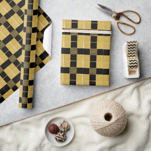 Vintage Black and golden Bufallo plaid pattern Wrapping Paper