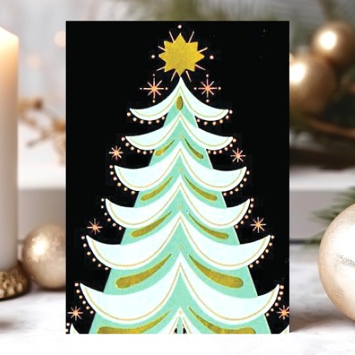 Christmas Greeting Cards 15 Vintage Black And Mint Green Retro Christmas Tree Holiday Card