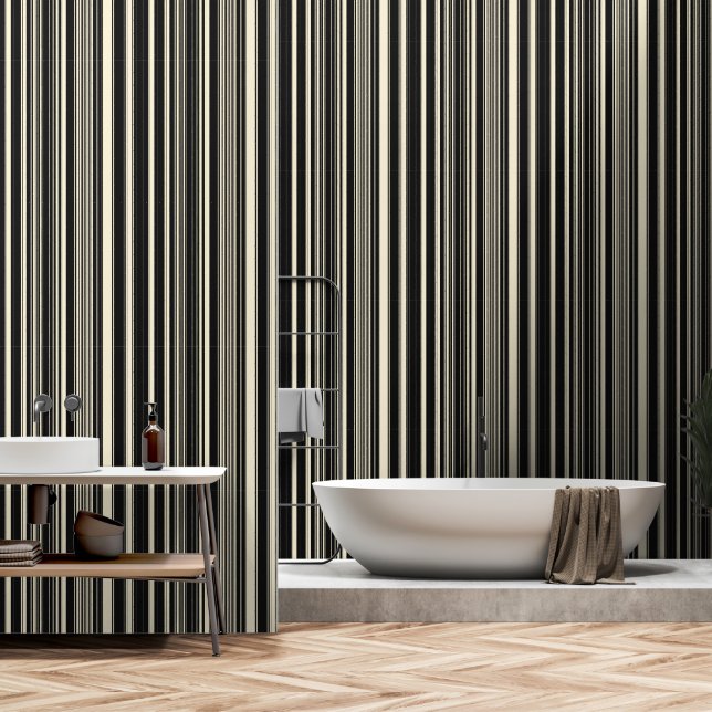 Vintage Black and off-white stripes Wallpaper (Bathroom)