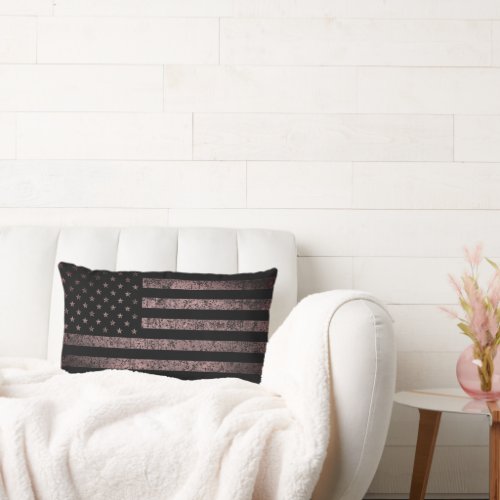Vintage Black and Pink Grunge USA American Flag Lumbar Pillow