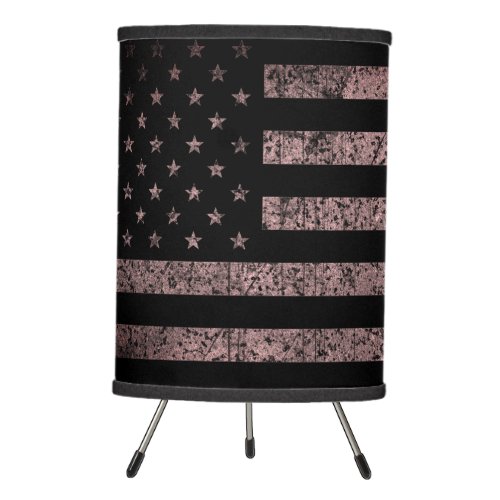 Vintage Black and Pink Grunge USA American Flag Tripod Lamp