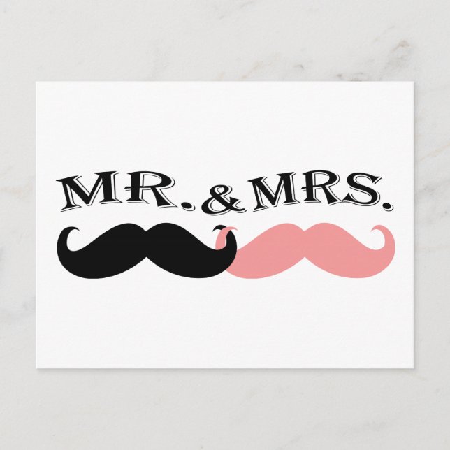 Vintage Black and Pink Mustache Postcard (Front)