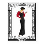 Vintage Black and Red 1930s Evening Gown Postcard