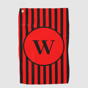 Vintage Black and Red Classic Striped Initial Golf Towel