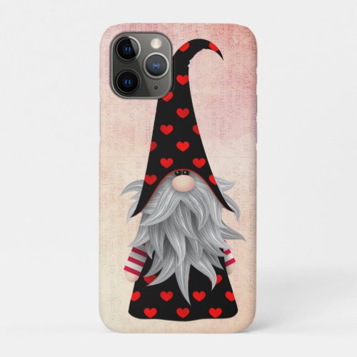 Vintage Black and Red Gnome with hearts Watercolor iPhone 11 Pro Case