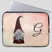 Vintage Black and Red Gnome with hearts Watercolor Laptop Sleeve
