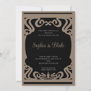 Vintage Black and Sepia Elaborate Art Deco Wedding Invitation