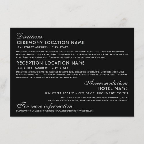 Vintage Black and Silver Art Deco Wedding Details Enclosure Card