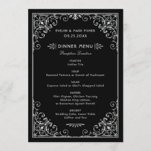 Vintage Black and Silver Art Deco Wedding Dinner Menu