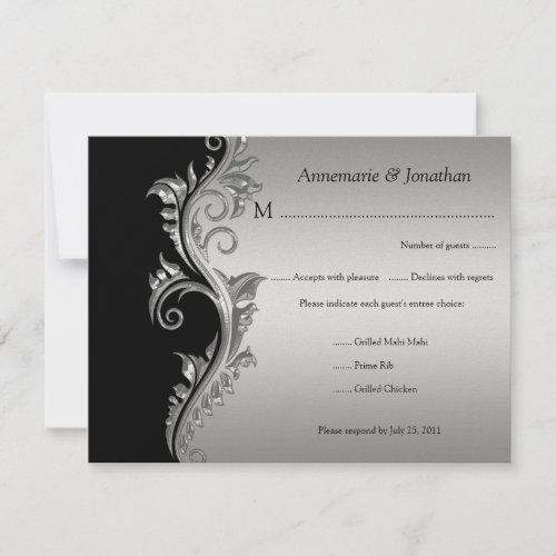 Vintage Black and Silver Floral RSVP