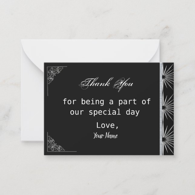Vintage Black And Silver  Thank You Note Card (Front)