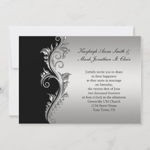 Vintage Black and Silver Wedding Invitation | Zazzle