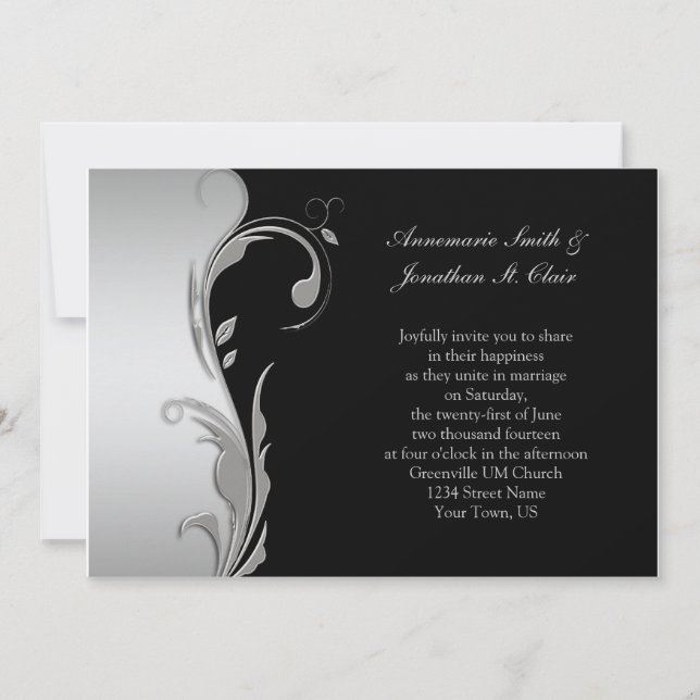 Vintage Black and Silver Wedding Invitation (Front)
