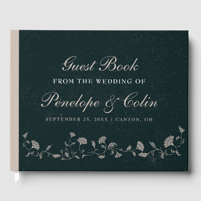 Vintage Black and Tan Library Wedding Guest Book (Front)