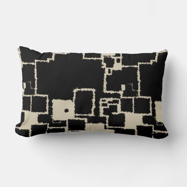 Vintage Black and Taupe Squares Lumbar Pillow (Front)