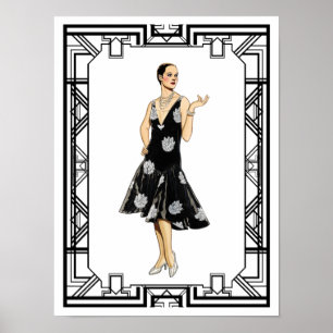 Vintage Black and White 1930s Beaded Dress Poster