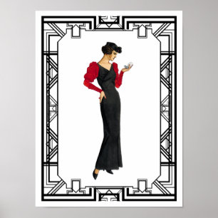 Vintage Black and White 1930s Evening Gown Poster