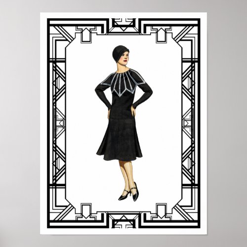 Vintage Black and White 1930s Sweater Dress Poster