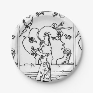 Vintage Black and White 60s Illustration Paper Plates
