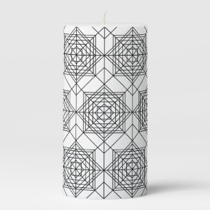 Vintage Black and White Abstract Linear Pattern Pillar Candle