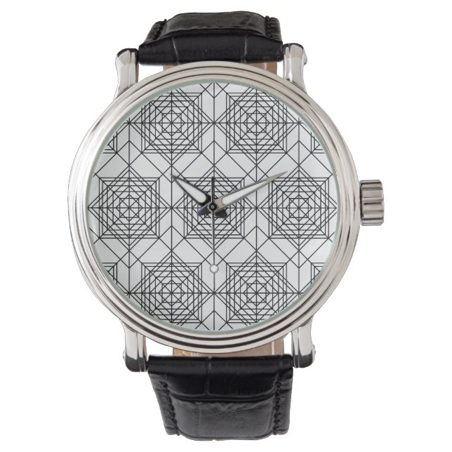Vintage Black and White Abstract Linear Pattern Watch (Front)