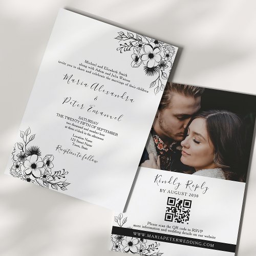 Vintage Black and White All in One Wedding Invitation