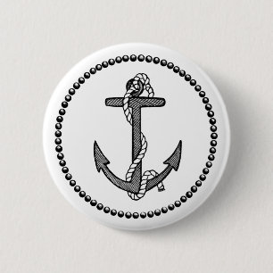 Vintage Black and White Anchor and Rope Button