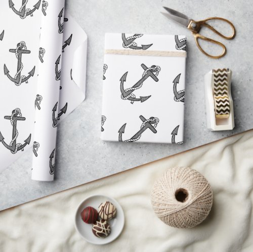 Vintage Black and White Anchor and Rope Wrapping Paper