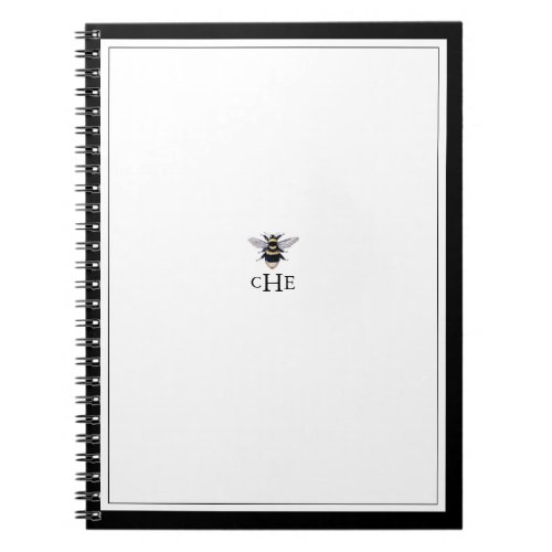 Vintage Black and White Antique Bee Monogram Notebook