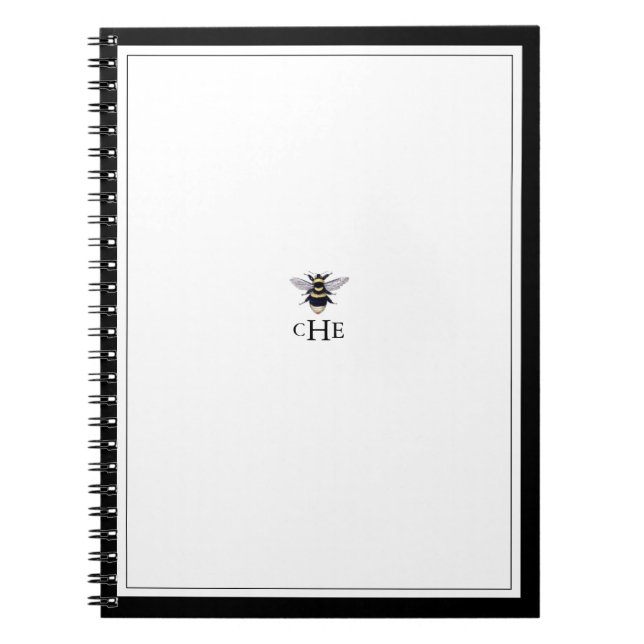 Vintage Black and White Antique Bee Monogram Notebook (Front)
