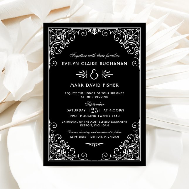  Vintage Black and White Art Deco Wedding Invitation (Creator Uploaded)