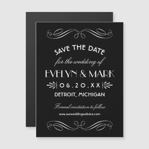 Vintage Black and White Art Deco Wedding Magnetic Invitation