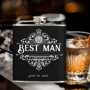 Vintage Black and White Best Man Flask