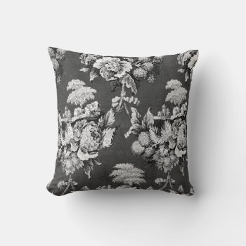 Vintage Black And White Botanical Floral Flowers Throw Pillow by iBella at Zazzle