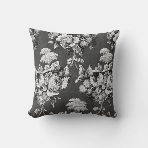 Vintage black and white botanical floral flowers throw pillow