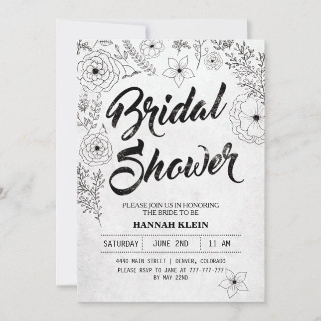 Vintage Black and White Bridal Shower Invitation (Front)