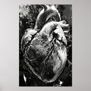 Vintage Black and White Broken Heart Illustration Poster